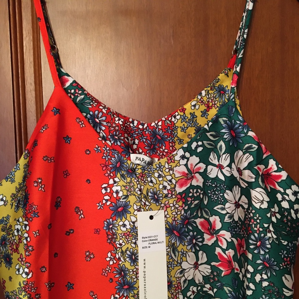NWT Multicolor Floral Silky Top w/adjustable straps